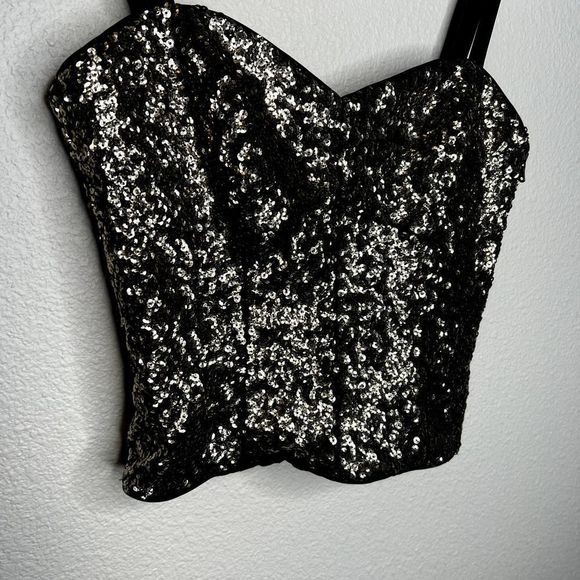 Milly Bergdorf Goodman Gold Sequins Bustier Tank Crop Top Size 0 - Picture 3 of 5